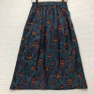 Patchington‎ Size 4 Peacock Eye Print Skirt A-Line Midi Elastic Waist Unique